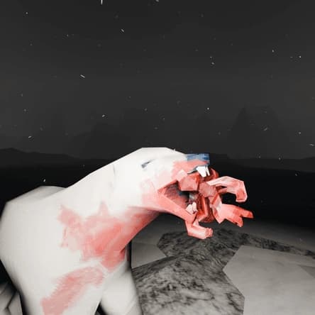 Close-up view of a PS1-style polar bear model with high contrast